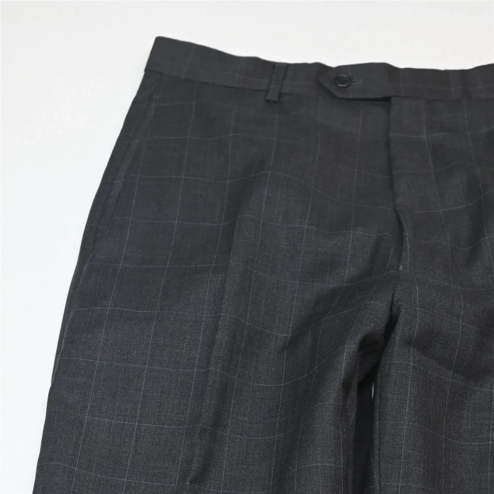 Jos A Bank 41L 34x32 Gray Windowpane 100% Wool Mens Jacket Pants Suit